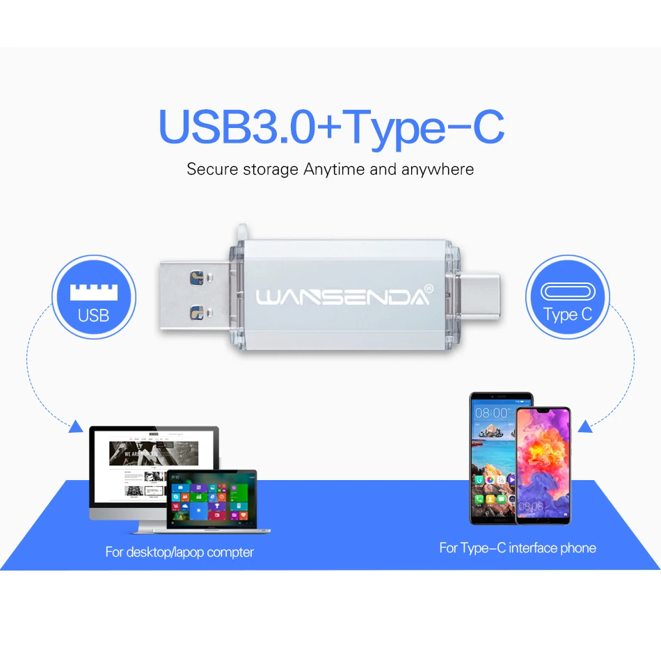 WANSENDA OTG Тип C USB флэш накопитель 512 ГБ 256 3 0 флеш 128 Cle 64 Гб оперативной памяти 32