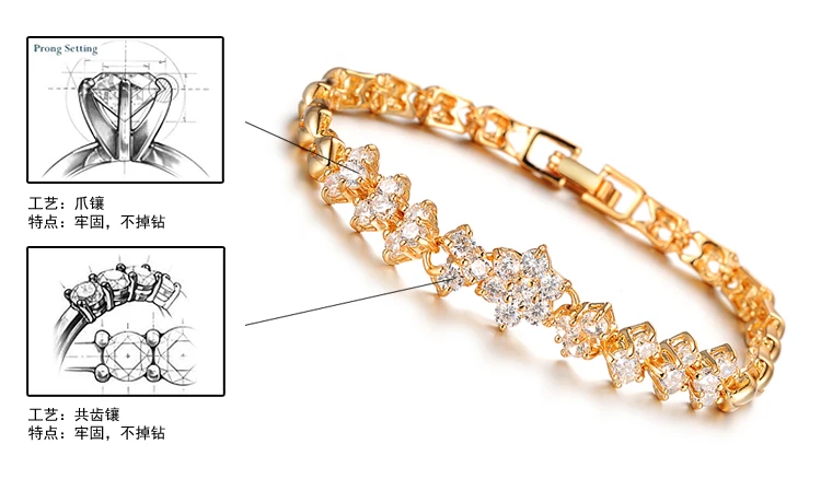 2020 модные браслеты в форме цветка золотого цвета с кубическим цирконием для