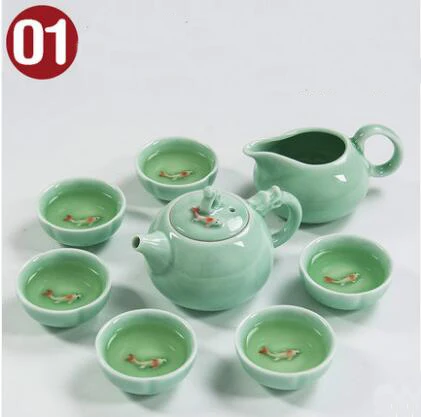 01 Чайный набор TANGPIN longquan celadon с рыбками, керамический чайник, керамическая чайная чашка, китайский чайный набор кунг-фу, посуда для напитков - Цвет: 01
