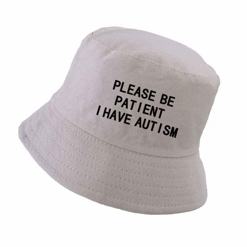 Пожалуйста, будьте терпеливы, у меня есть аутизм, с буквенным принтом, мужская шляпа-Панама, женские рыбацкие шляпы, летние, для охоты, рыбалки, кепки harajuku