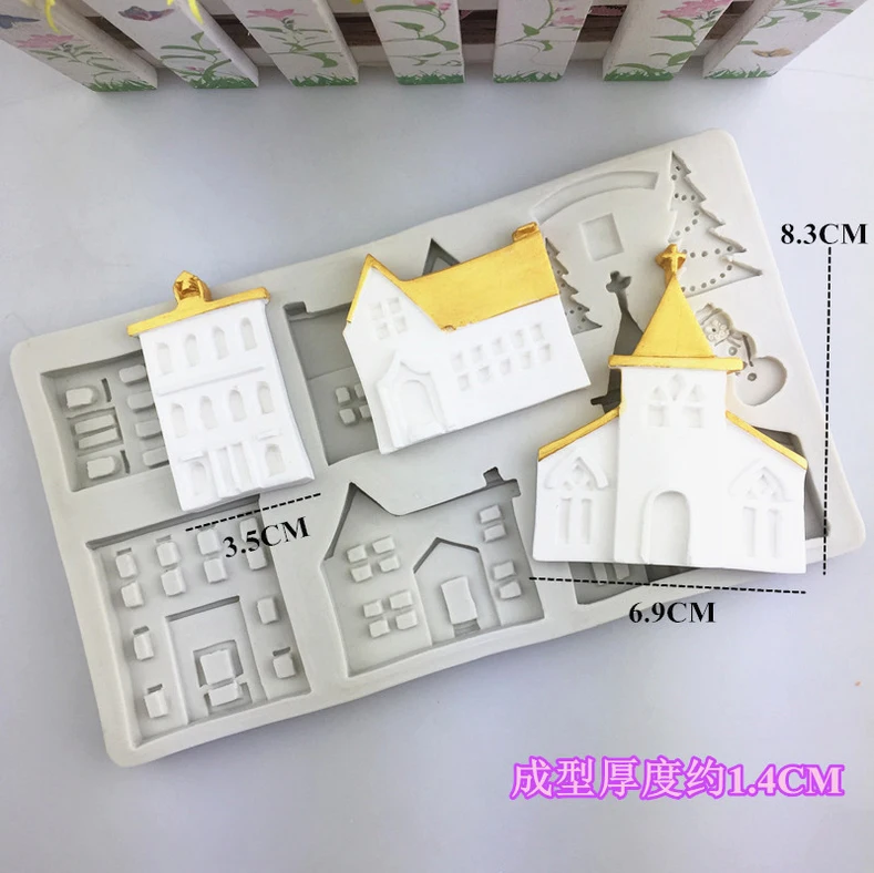 Рождество 3D замок дом крыша дерево сахар шоколадная форма из жидкого силикона