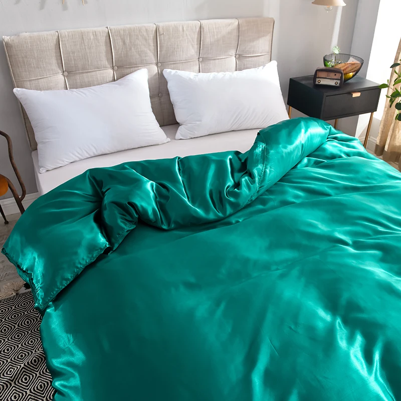 Liv-Esthete Luxury Satin Silk Green Bedding Sets Silky 1pcs Duvet Cover Set Bed Set Single Double Queen King Quilt Cover