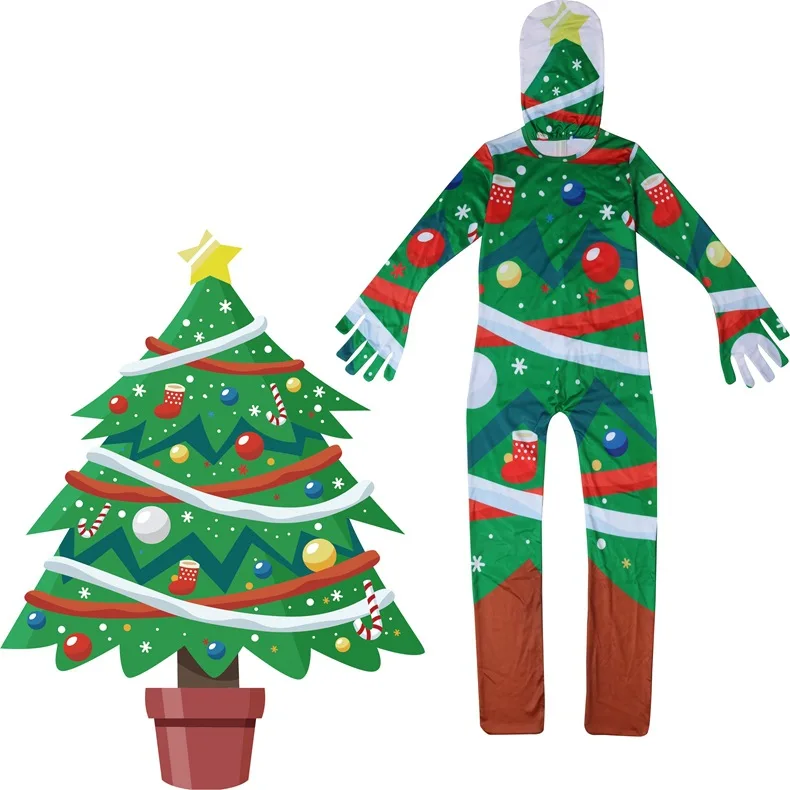 

New Christmas Tree Costume Kids Party Clothes Christmas Tree Cosplay Christmas Costumes Girls Fancy Dress Boys Jumpsuits Set