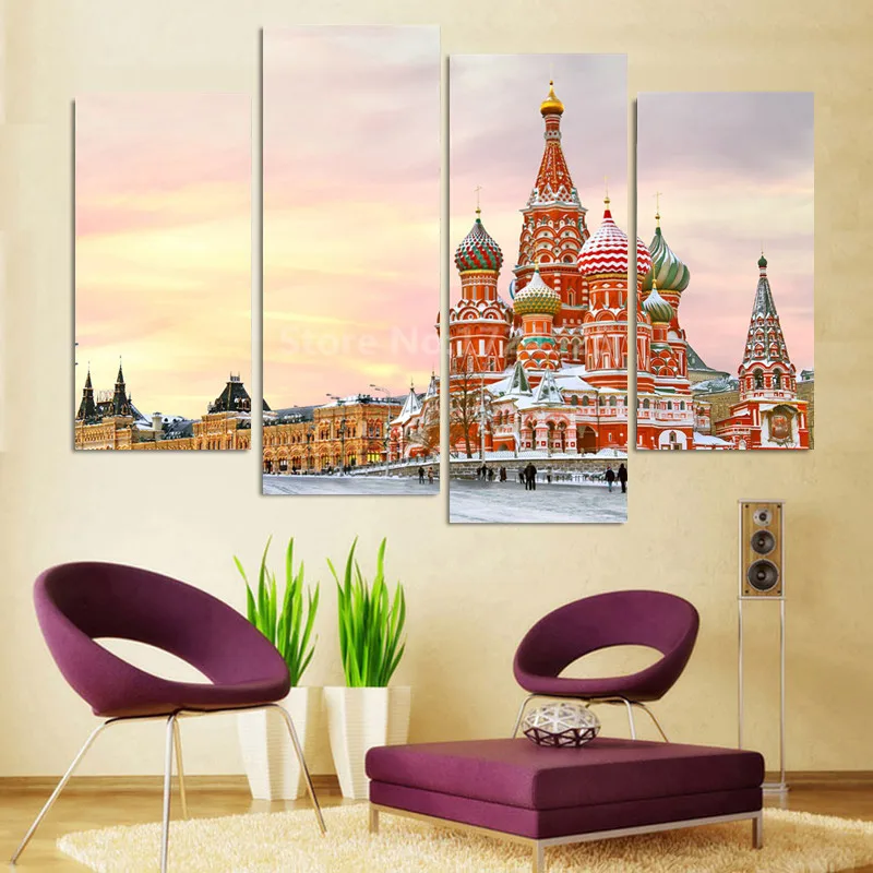

Fashion 4 Panels Cuadros Decoracion City Scenery Canvas Print Canvas Painting Wall Art Home Decor For Living Room Unframed