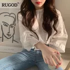 RUGOD, Корейская элегантная женская блузка с цветочным принтом, винтажные рукава-фонарики, кружевные белые милые женские рубашки, повседневные женские Топы modis