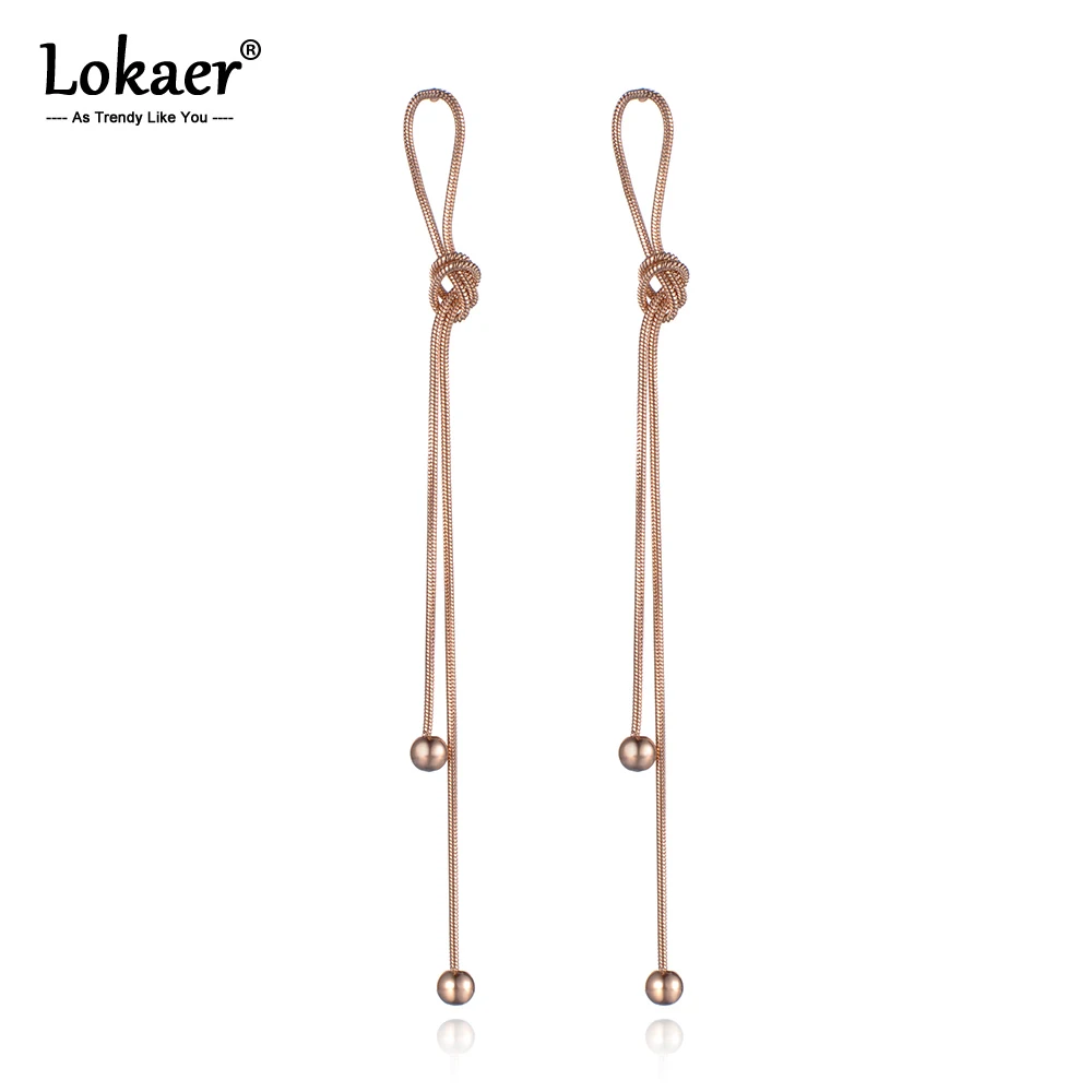 Lokaer, креативные серьги-подвески из нержавеющей стали с геометрическим узлом, ювелирное изделие, цепочка из розового золота и звенья, свисающие серьги для женщин E19121