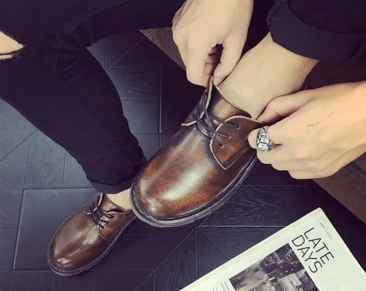 Men Round Toe Oxfords Shoes Men's Casual Lace-Up Low To Help Male Korean Version Anti-Skid Leather #C011 | Обувь