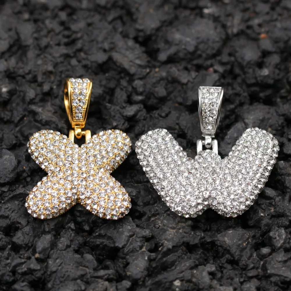 THE BLING KING Small Size Stainless Steel Initial letter Necklace Pendant For Men Women Iced Rhinestones Color | Украшения и