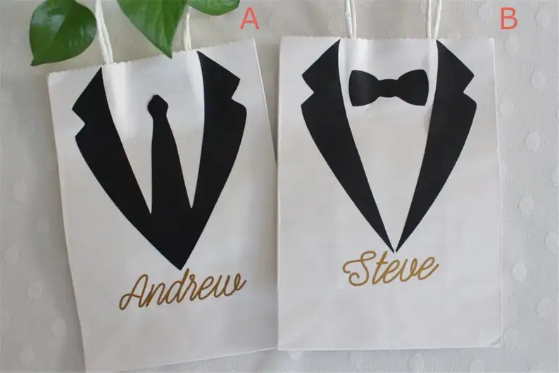 

personalize Groomsman gift bag, best man gift bag, Wedding black white kraft paper bags, Custom gifts bags, Welcome gift bags