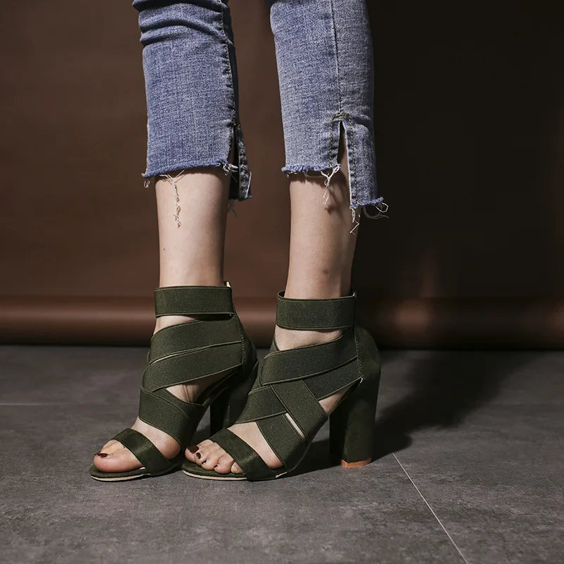 Сандалии гладиаторы женские на высоком каблуке Босоножки с открытым носком и