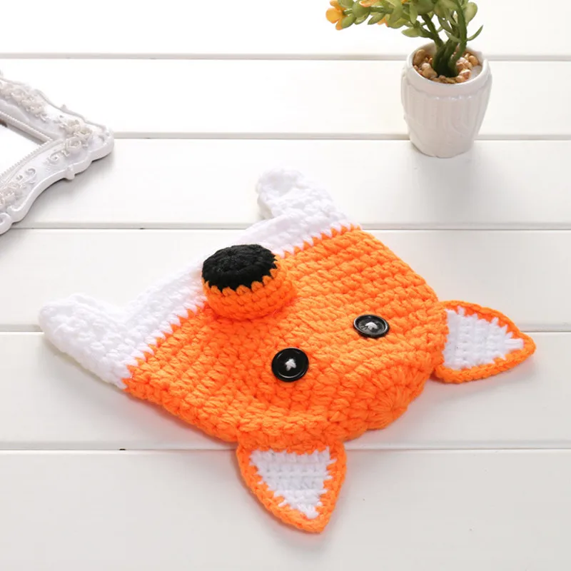 Photography Outfits Newborn Hand Knitting Woolen Yarn Fox Cap Baby Props Hat Acccessories 2pcs Set | Детская одежда и обувь