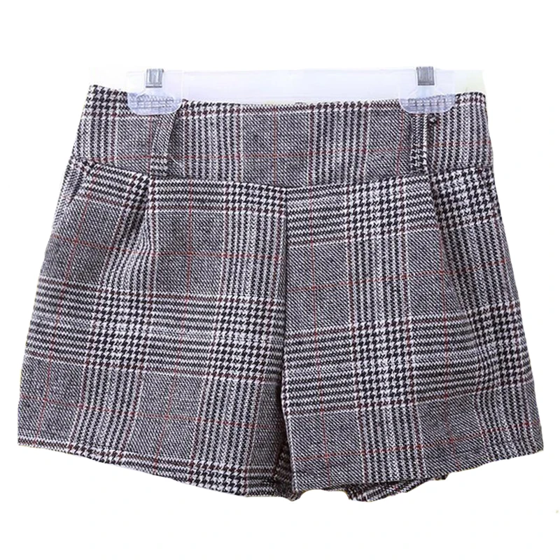 Женские клетчатые шорты CUHAKCI теплые шерстяные с эластичной талией свободные для