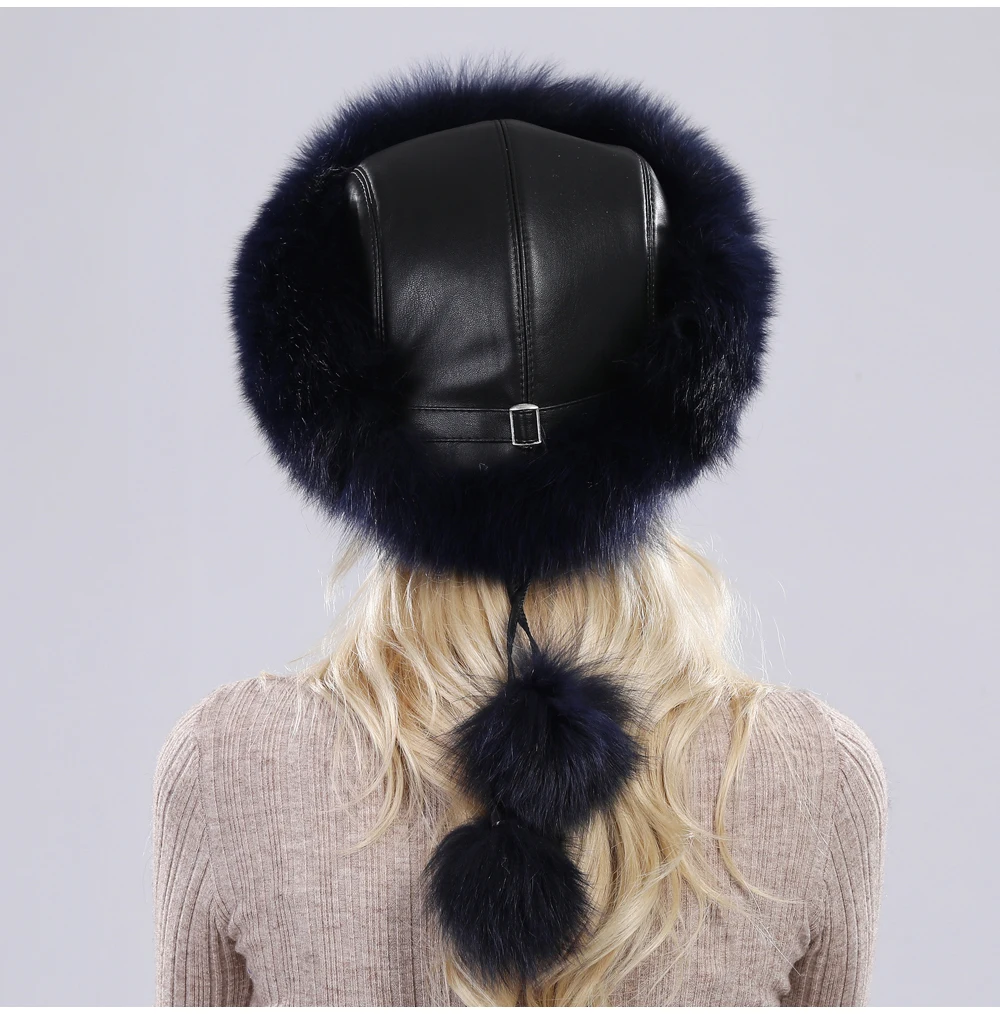 New Style Fashin Girl Genuine Fox Fur Hat Warm Soft Natural Fox Fur Bomber Caps Lady Luxurious Quality Real Fox Fur Hats