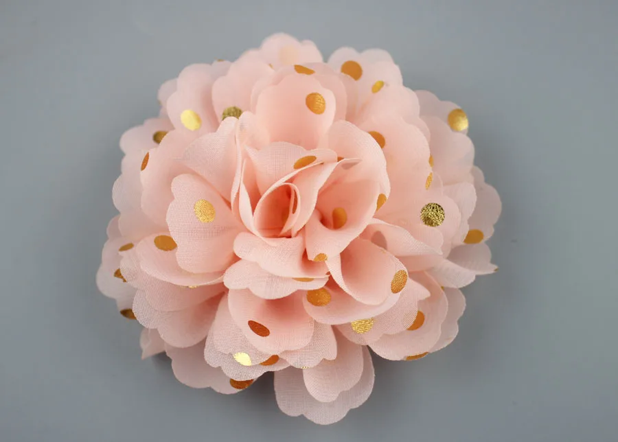 Новинка 2017 года 4 дюйма Шифоновый Цветок в Золотой горошек для заколки девочек 24