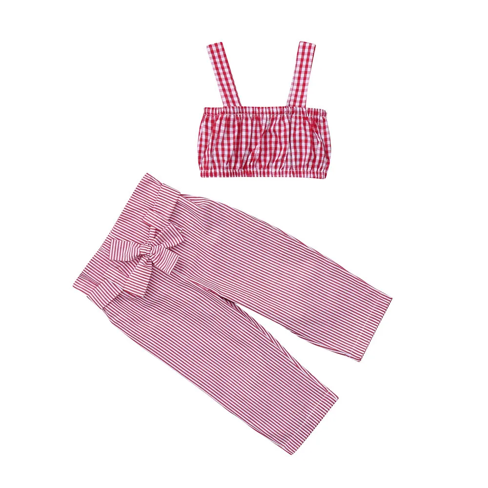 2018 детский комплект одежды для девочек клетчатые топы без рукавов маленьких