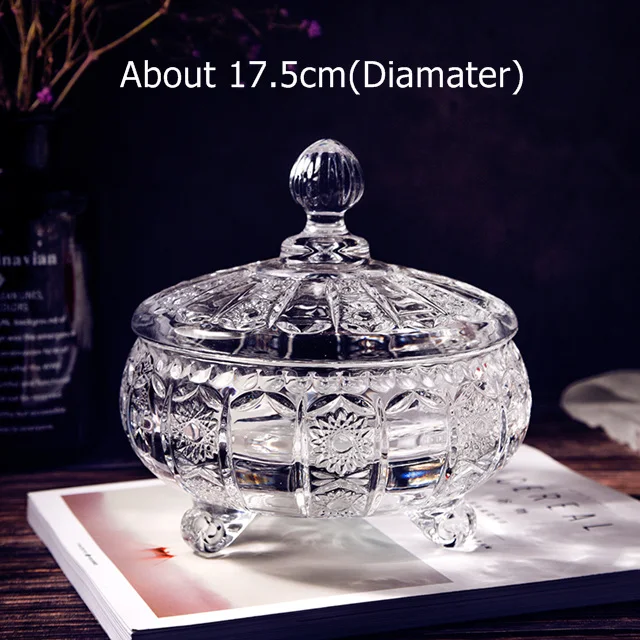 Прозрачный 7 ''винтажная стеклянная коробка с декоративными конфетами, Круглый ножной стеклянный прибор для хранения фруктов, банка, Бытовая Посуда, искусство и ремесло - Цвет: Прозрачный