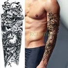 Водостойкая временная татуировка-наклейка череп крест колокольчик на всю руку поддельная Татуировка флэш-тату на рукаве большого размера татуировки для мужчин и женщин