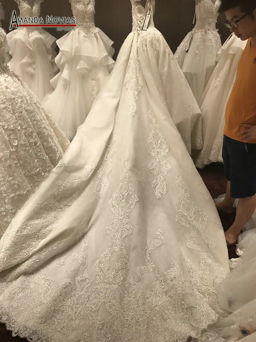 Vestido de noiva сильно бисер длинный шлейф v-образный вырез настоящее свадебное платье