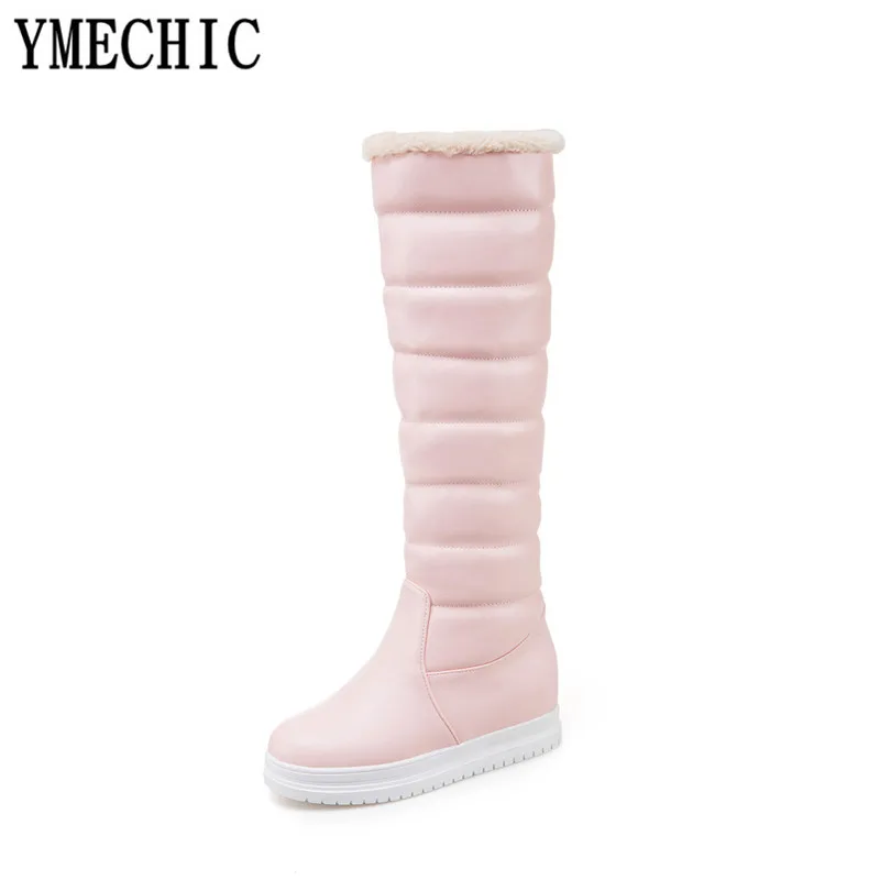 YMECHIC/2018 черные и белые зимние сапоги до колена женские с меховой бахромой Женская