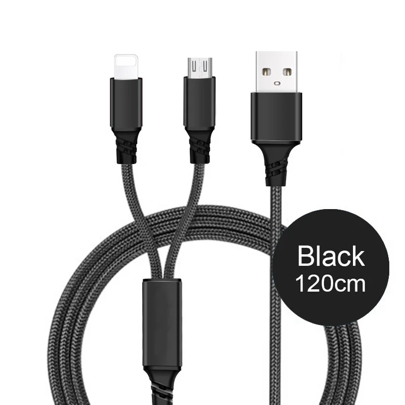 2 in 1 120CM Black 3 в 1 2 в 1 usb type C Micro 3A быстрое зарядное устройство кабель для iPhone XS Max X XR 5S 6 6S 7 8 Plus samsung S10 Android телефон провод шнур - Цвет: 2 in 1 120CM Black