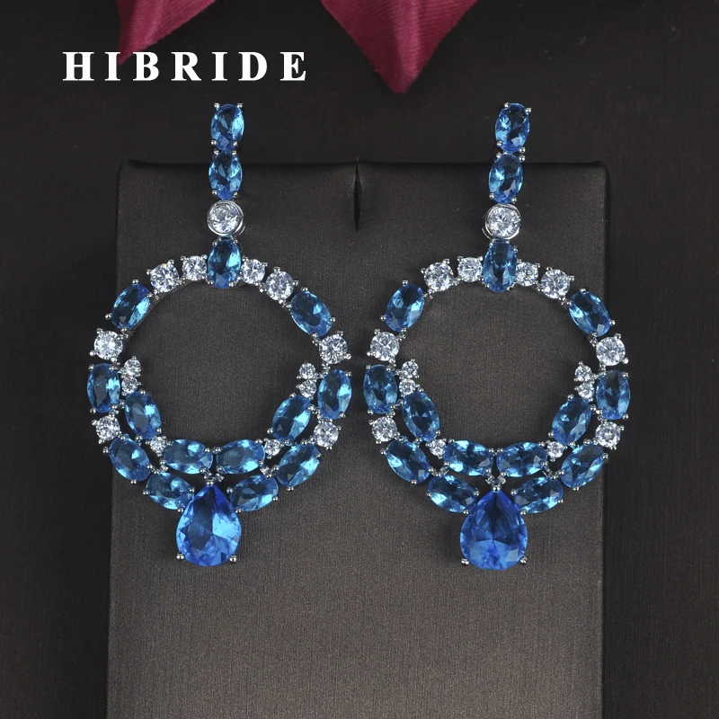 

HIBRIDE Beautiful Dubai Jewelry Blue Cubic Zirocnia Drop Dangle Earrings For Women Fashion Earring Boucle d'oreille E-696