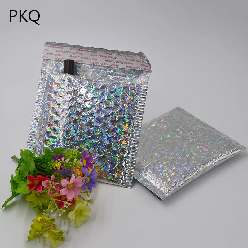 20 шт. 15x1 3 см/23x30 см Серебристые Пузырьковые конверты с лазерной печатью мягкие