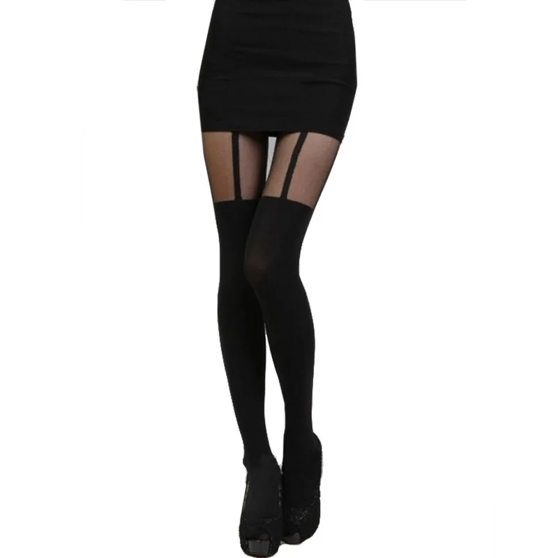 Fashion Tights Bow Tattoo Mock Bow Suspender Sheer Stockings Pantyhose1/11