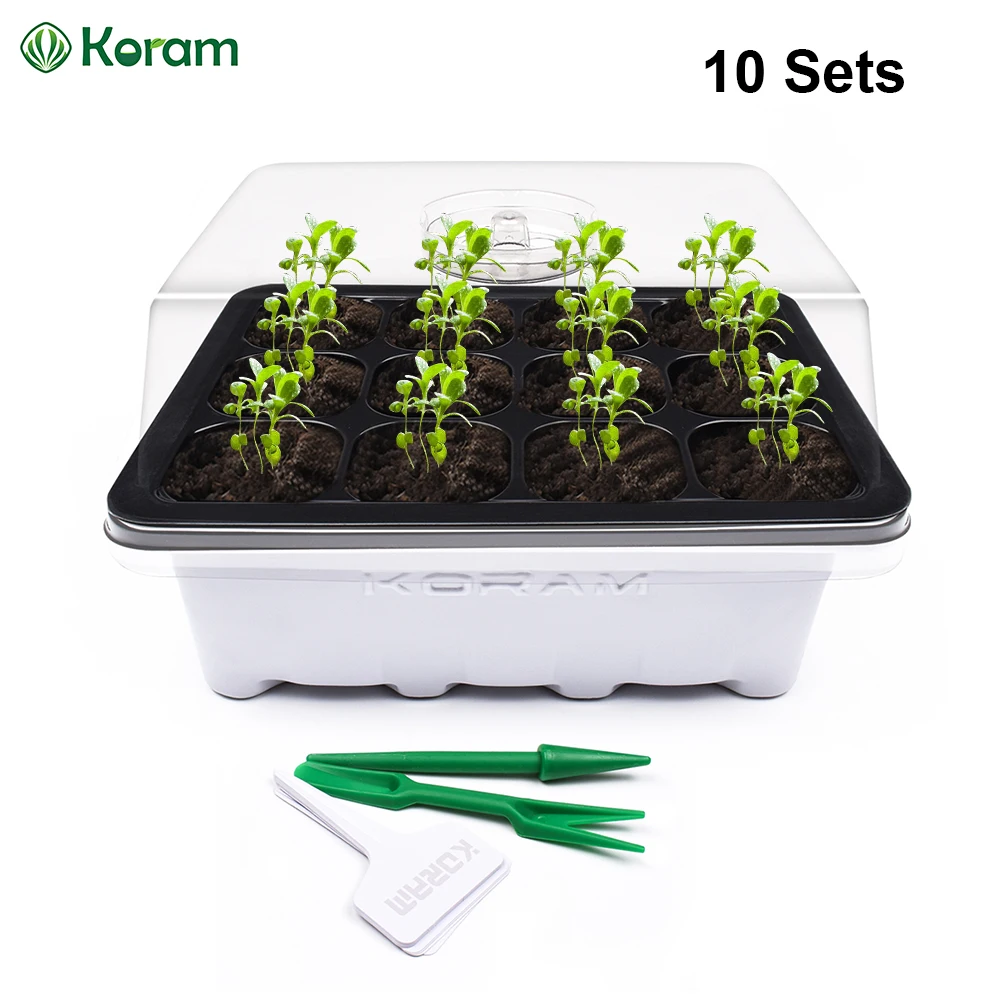 Коробочка для выращивания семян KORAM набор из 10 предметов с 12 ячейками купольными