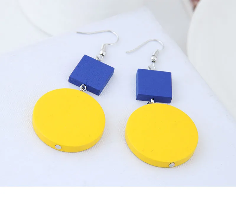 

Kymyad Yellow Blue Earrings For Women Bohemian Boho Vintage Drop Earrings Female Fashion Jewelry Wood Circular Simple Earrings