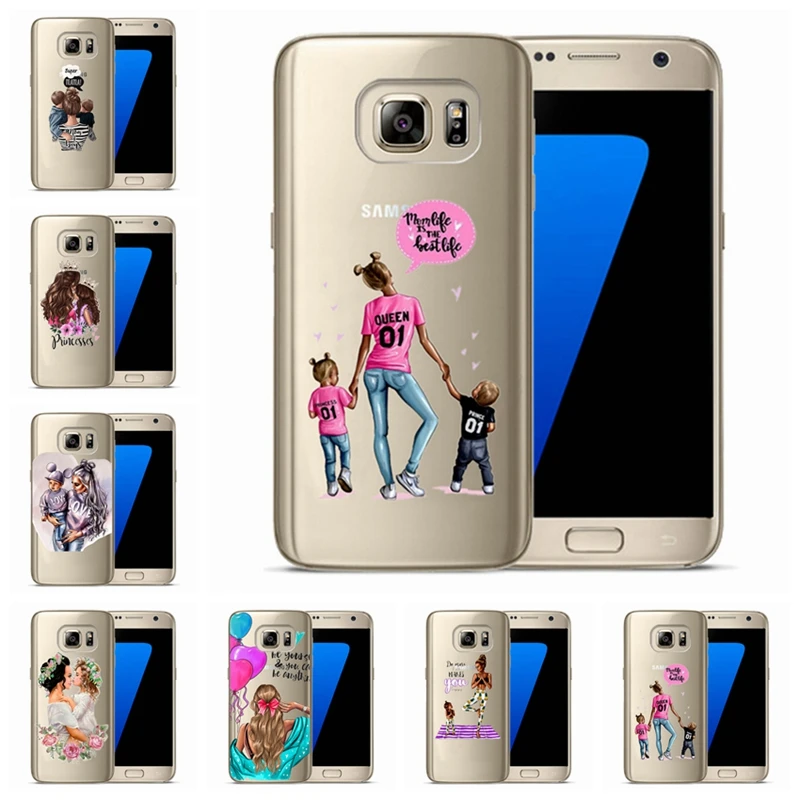 Fashion Black Brown Hair Baby Mom Girl Queen TPU Pattern For Samsung Galaxy S3 A5 2015 2016 S8 S9 Puls S7 Edge Cover Fundas D602 |