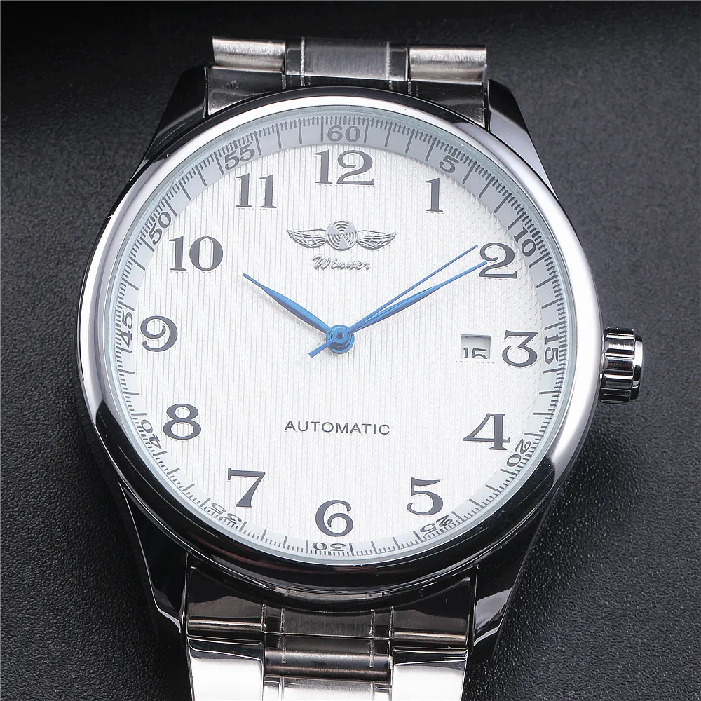 Автоматические Мужские часы WINNER деловые классические из нержавеющей стали с