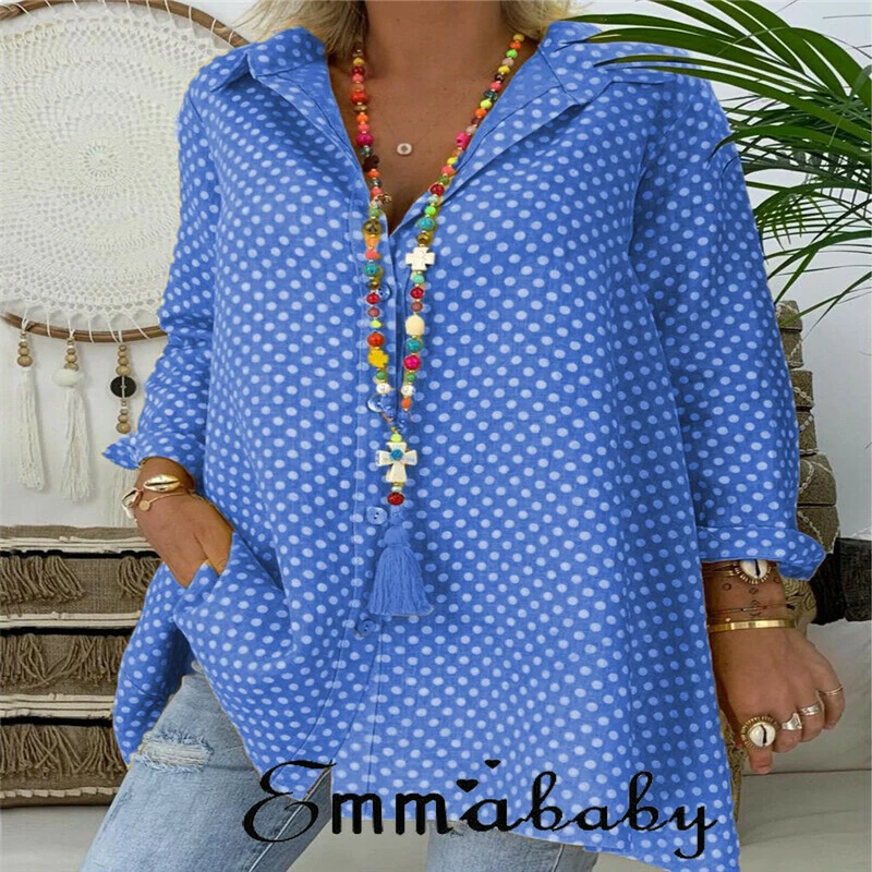 Модная женская Повседневная Блузка с v-образным вырезом рубашка в горошек