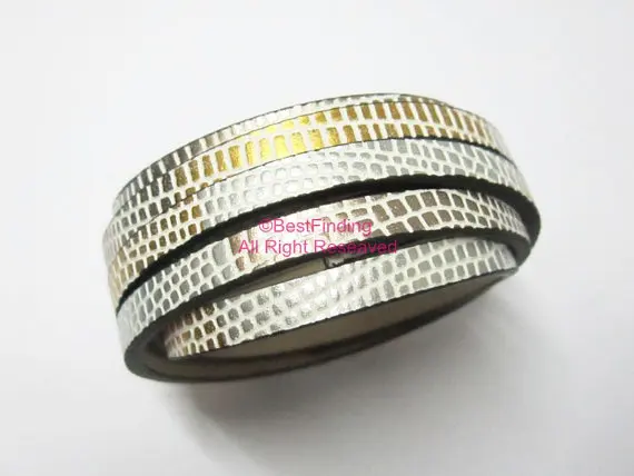 Белый кожаный шнур на основе змеиной кожи 5x2 мм|snake leather cord|leather cord5mm flat cord |