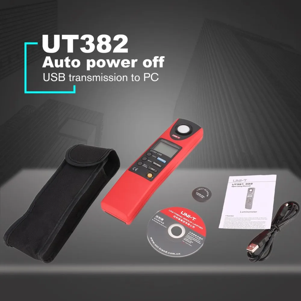 UNI T UT382 Цифровой Люксметр Light Meter Lux/FC метр Авто Диапазон 1999 граф Luminometer 20000 Lux