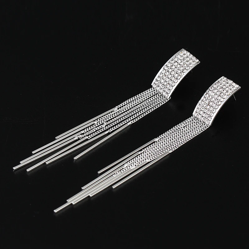 

YFJEWE New Rhinestone Crystal Long Tassel Earrings for Women Bridal Drop Dangling Earrings Wedding Jewelry for women E627