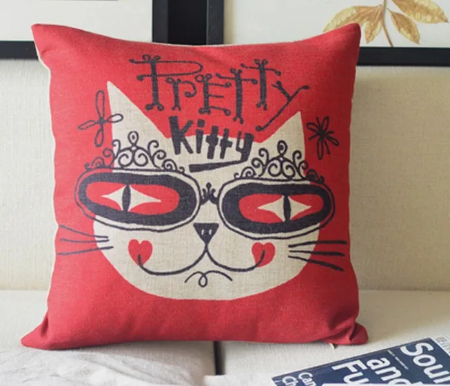 British literary creativity cute retro Big cat face Linen Pillow Cushion Car Office Cushions Home Decor 45*45cm
