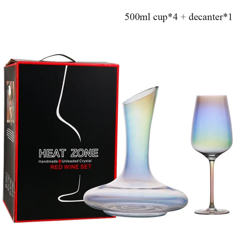 500ml 4cups 1bottle Европейский Радужный хрустальный стеклянный Кубок, Кубок для шампанского, бокал для коктейлей, бокал для вина, es, Свадебный домашний бар, отель, питьевая посуда - Цвет: 500ml 4cups 1bottle