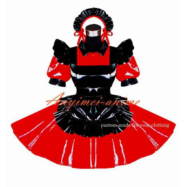 Сексуальная горничная Сисси платье ПВХ Красный запираемый униформа косплей
