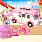 Детская модная Милая Мини имитация пластиковый розовый дом на колесах для кемпера автомобиль кукольный домик мебель аксессуары ролевая игра игрушка