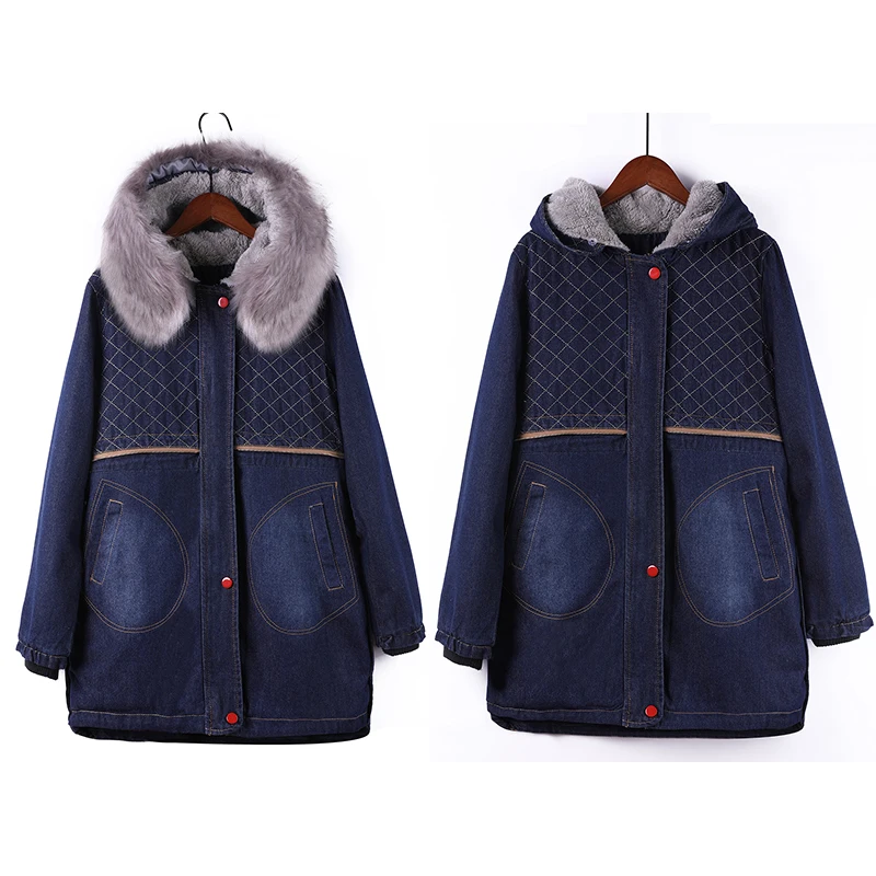 Зимняя горячая Распродажа новое утепленное джинсовое пальто средней длины