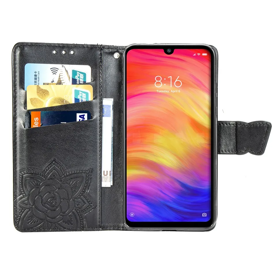 Для Xiaomi Redmi Note 7 Чехол-книжка кошелек из искусственной кожи чехол для Xiaomi Redmi Note 7 Pro Чехол бабочка Mmbossing чехол для телефона s