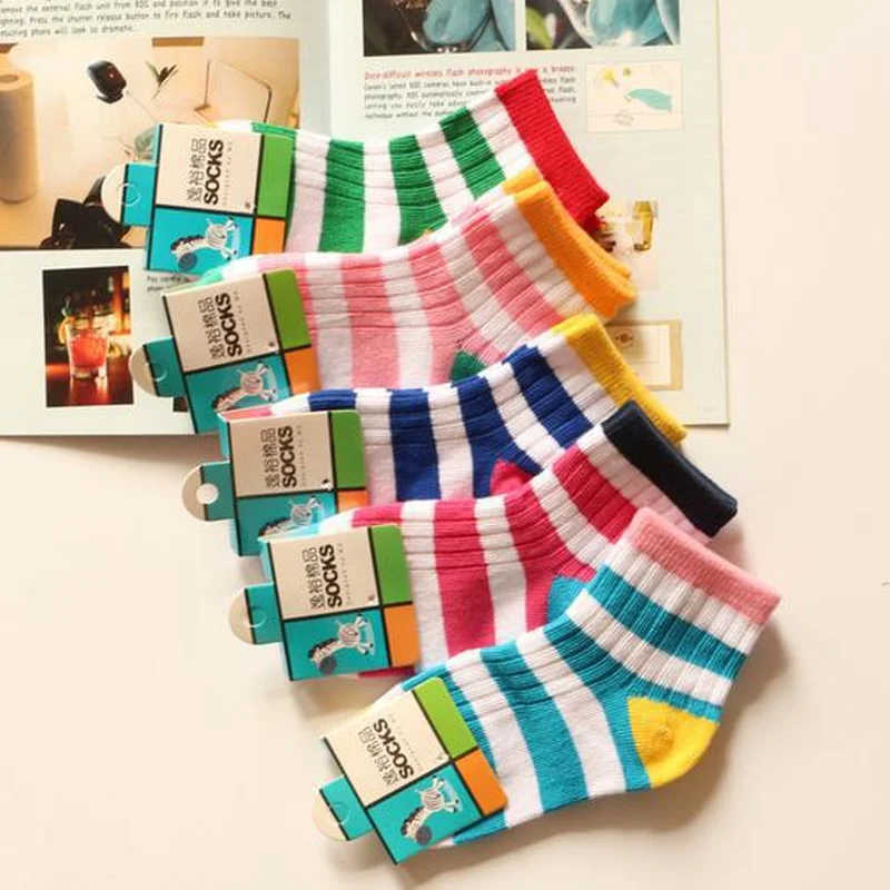 Детские носки в радужную полоску 100% хлопок осенне зимние для маленьких мальчиков