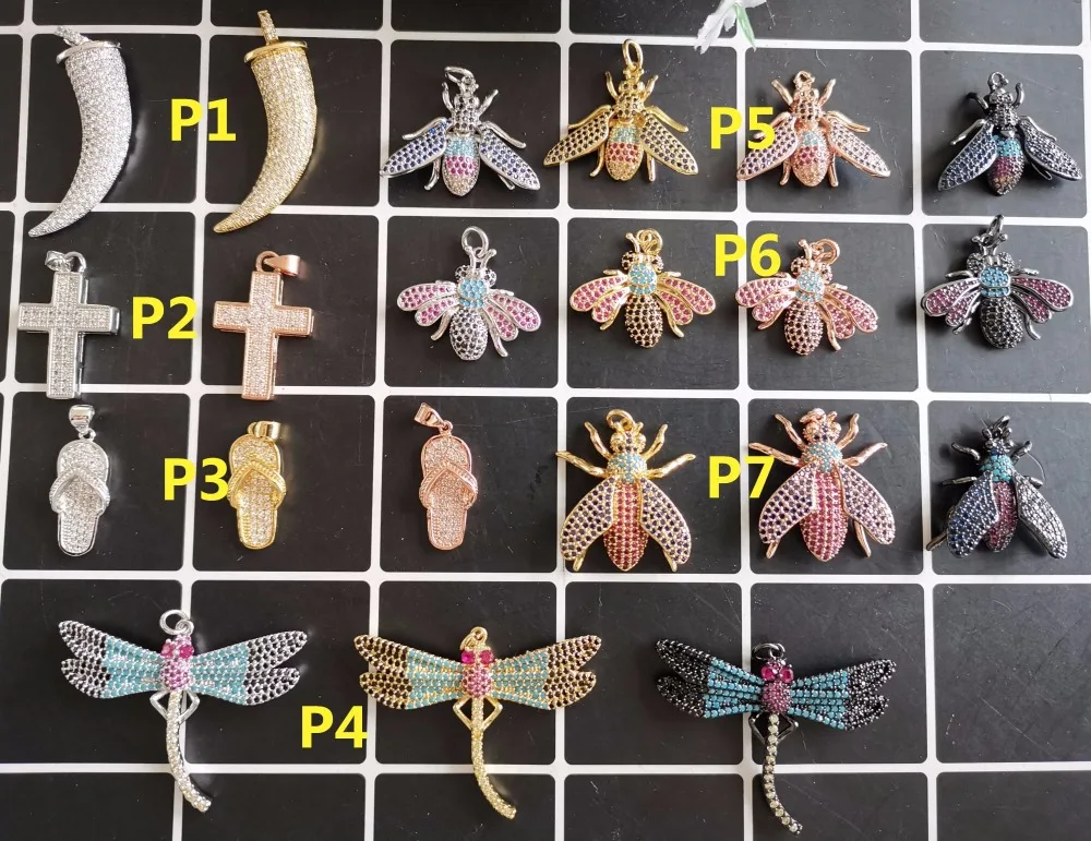 2 шт./лот медный Циркон CZ Рог крест тапочки насекомые пчелы drgonfly Подвеска Ожерелье