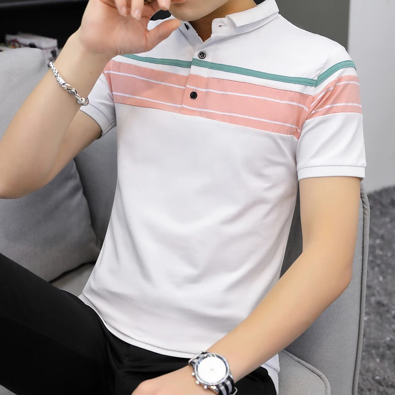 Мужская рубашка поло с коротким рукавом в полоску топы и футболки брендовая