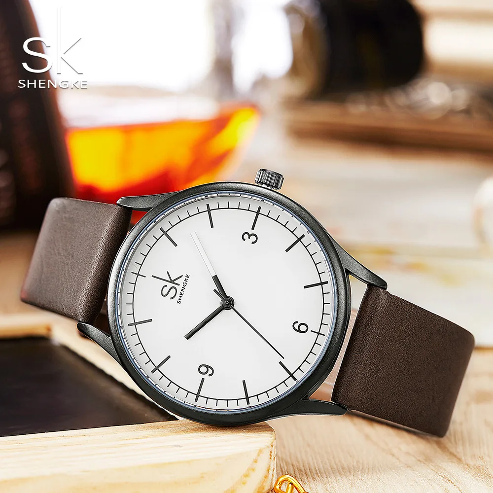 SHENGKE Fashion Quartz Women's Watches Leather Watches Minimalist Clock Ladies Wristwatch Women Watches Casual Relogio Fasculino
