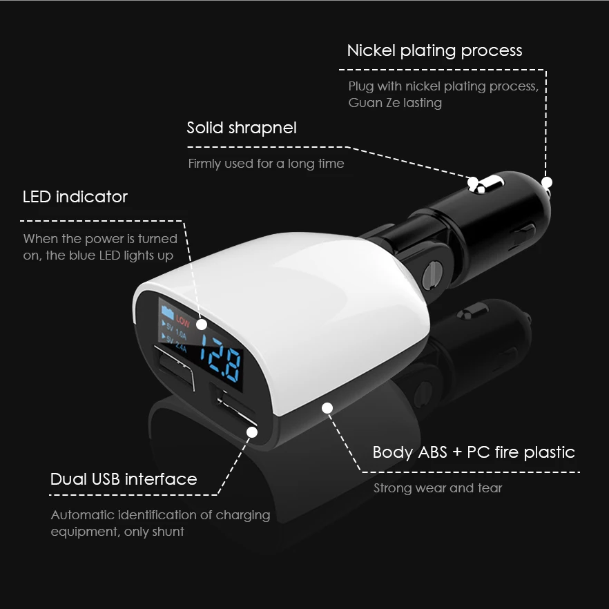 KEXU Dual USB Universal Car Charger 5V 3.4A Voltage Diagnostic LED Screen Car-Charger 2.4A+1A For Mobile Phone | Мобильные телефоны