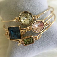 trendy bracelet gold color colorful stone pendant thin bangle 4 in one set