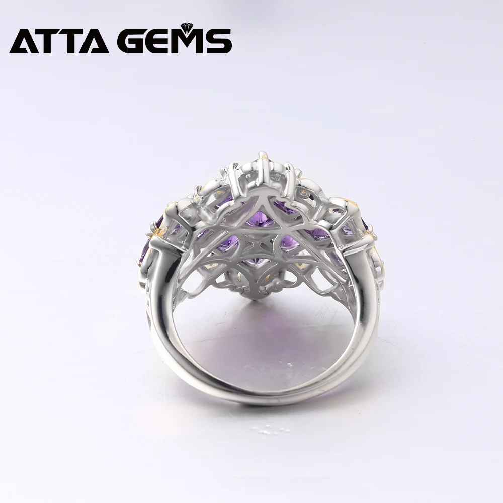 

Natural Amethyst Sterling Silver Rings for Lover's Wedding Band Special Design 8.5 Carats Natural Amethyst Princess Cutting