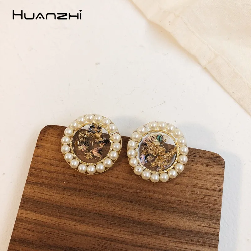 HUANZHI 2019 шикарные ретро круглые прозрачные Геометрические Имитация жемчуга