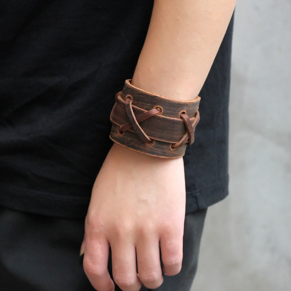 Мужской кожаный браслет SIZZZ в стиле панк длиной 28 см|handmade bracelet|bracelet handmadebracelet bracelet |